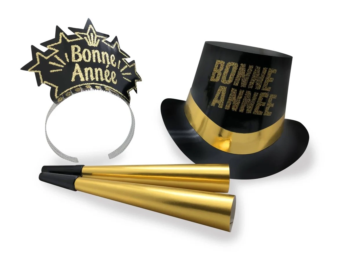 "Bonne Année" Gold Dust New Year French Party Kit for 10 people, 20 Count