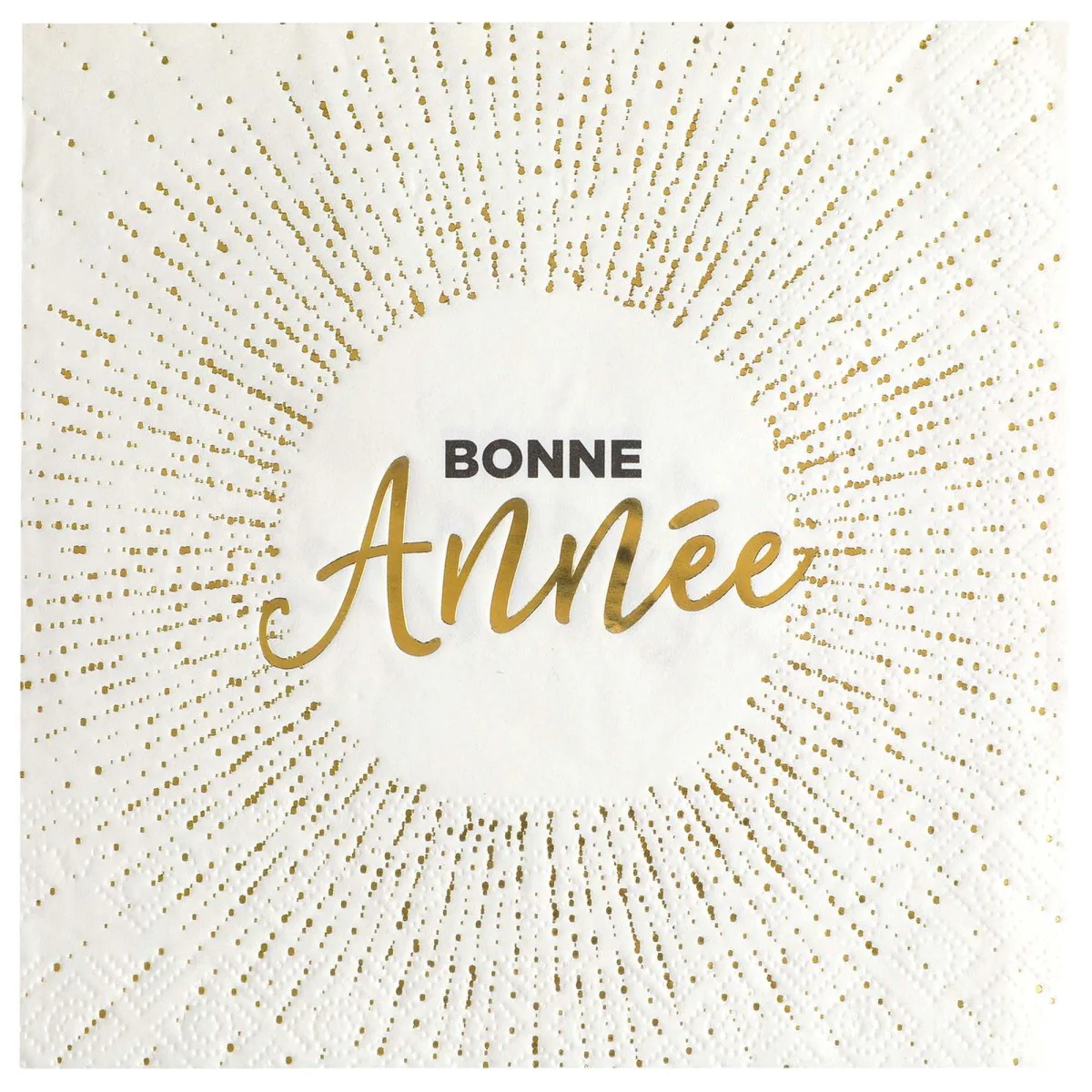 "Bonne Année" Large Lunch Napkins, White and Gold, 10 Count
