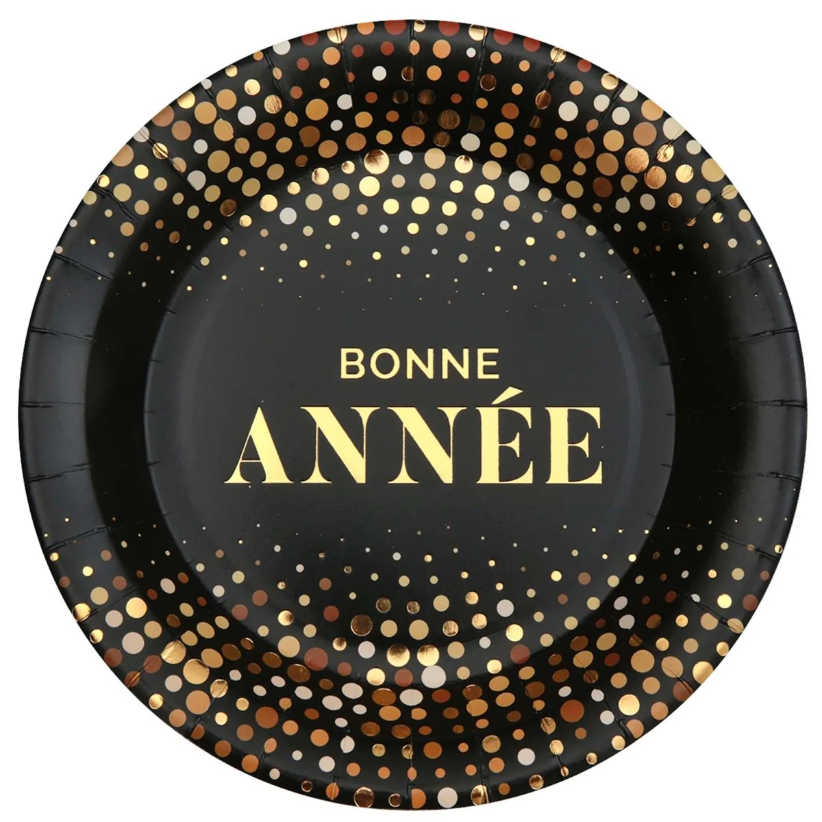 "Bonne Année" Large Round Lunch Paper Plates, 9 Inches, 10 Count