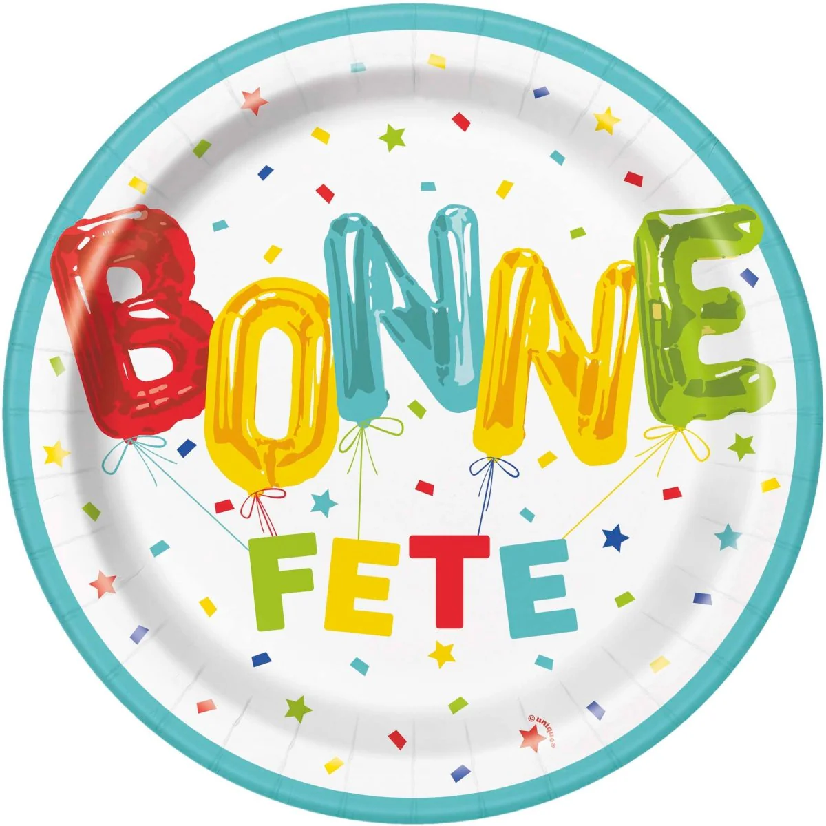 Bright "Bonne Fête" Large Round Lunch Paper Plates, 9 Inches, 8 Count