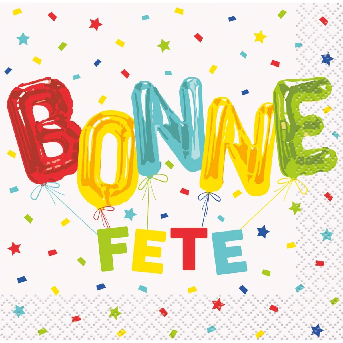 Bright "Bonne Fête" Small Beverage Napkins, 16 Count