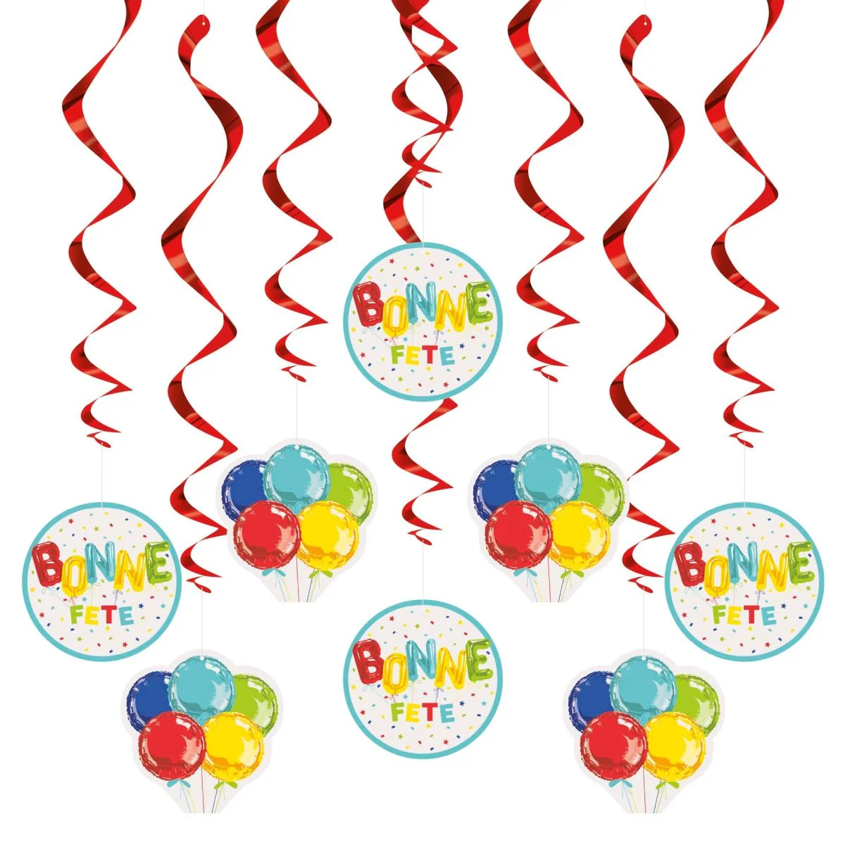 Bright "Bonne Fête" Spiral Decoration Kit with Cutouts, 8 Count