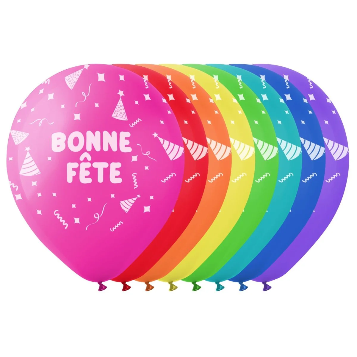 Bright Rainbow "Bonne Fête" Latex Balloons, 12 Inches, 15 Count