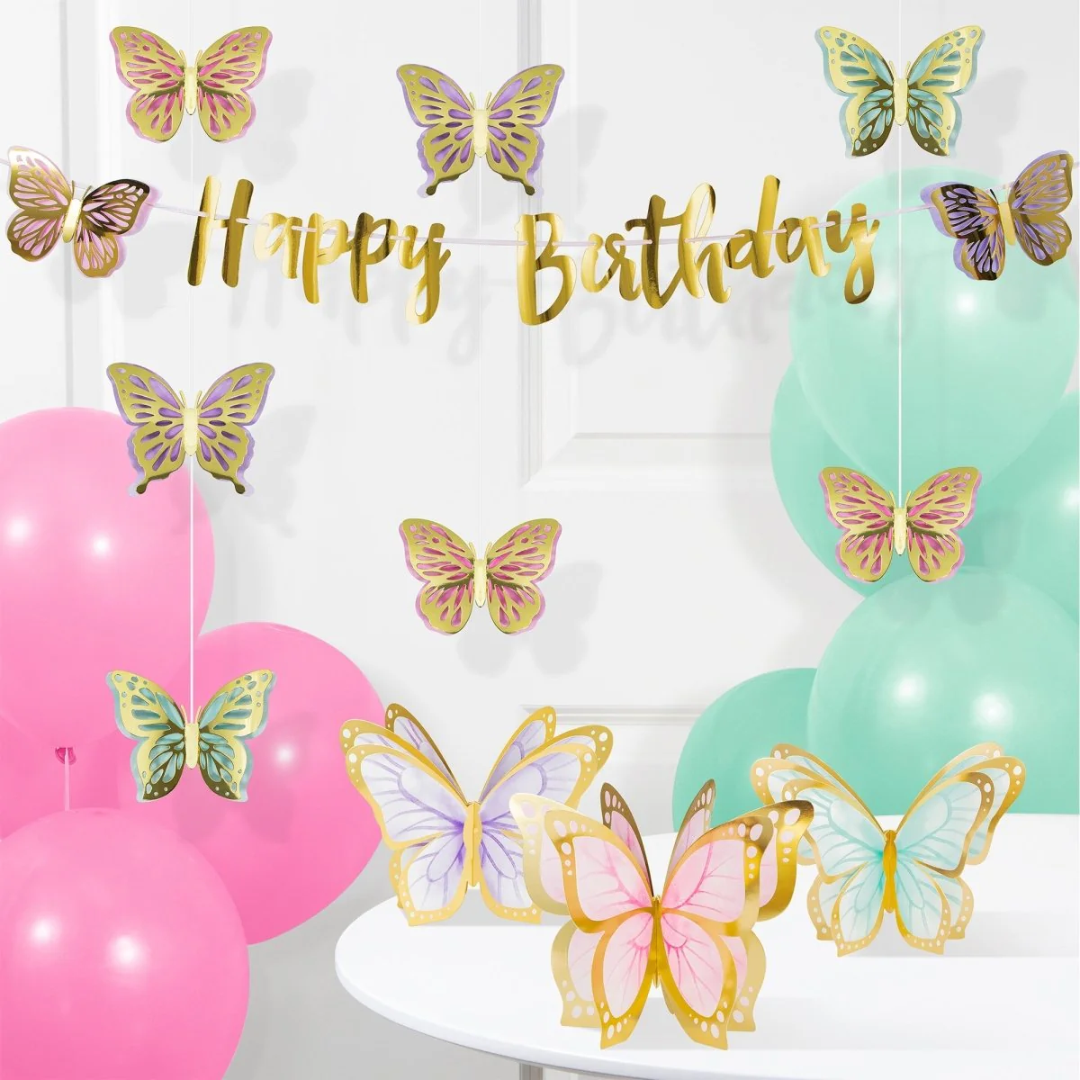Butterfly Shimmer Birthday 3D Wall Decoration, 3 Count - Image 3