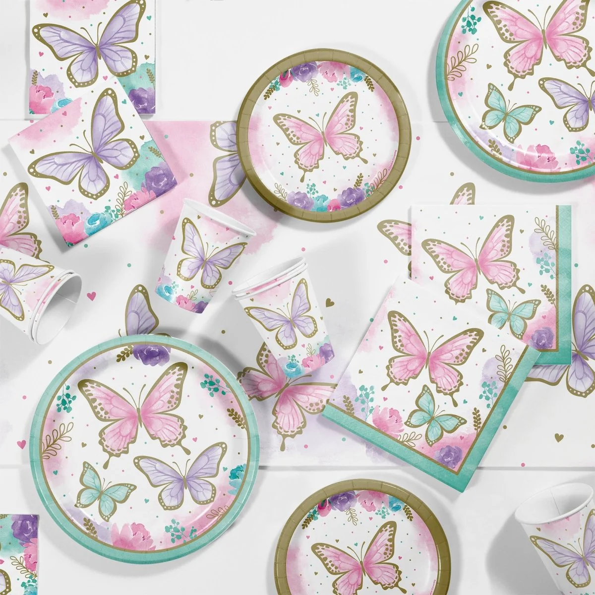 Butterfly Shimmer Birthday Small Round Dessert Paper Plates, 7 Inches, 8 Count - Image 2