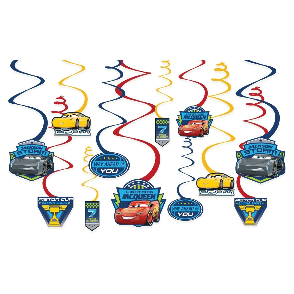 Disney Cars 3 Birthday Spiral Decoration Kit with Cutouts, 12 Count
