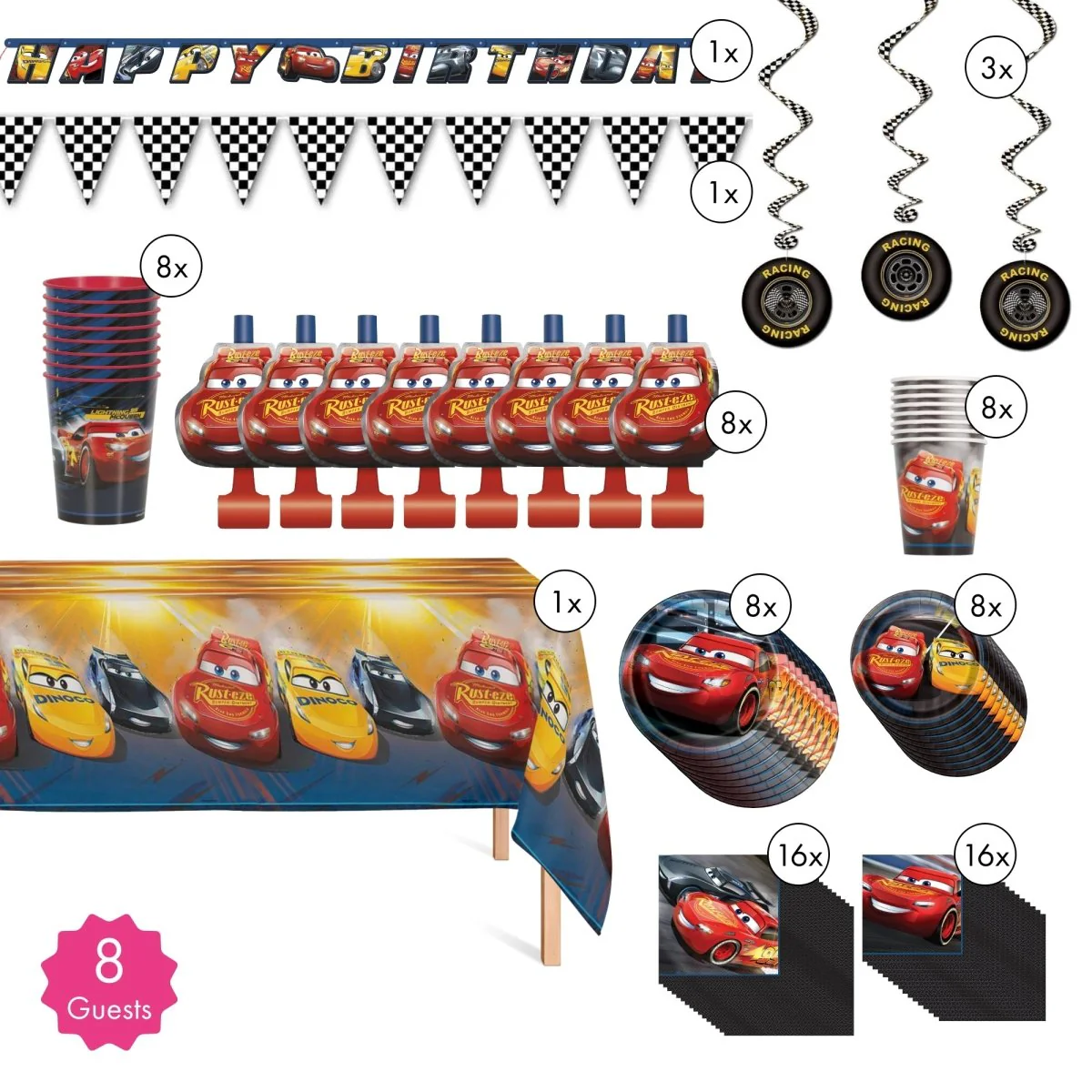 Cars Standard Birthday Party Supplies Kit, 8 Guests - Image 2