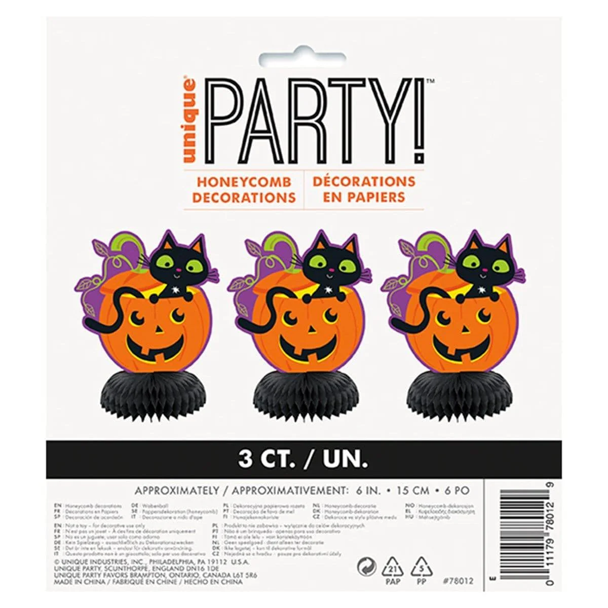 Cat & Pumpkin Honeycomb Centerpieces, 3 per Package