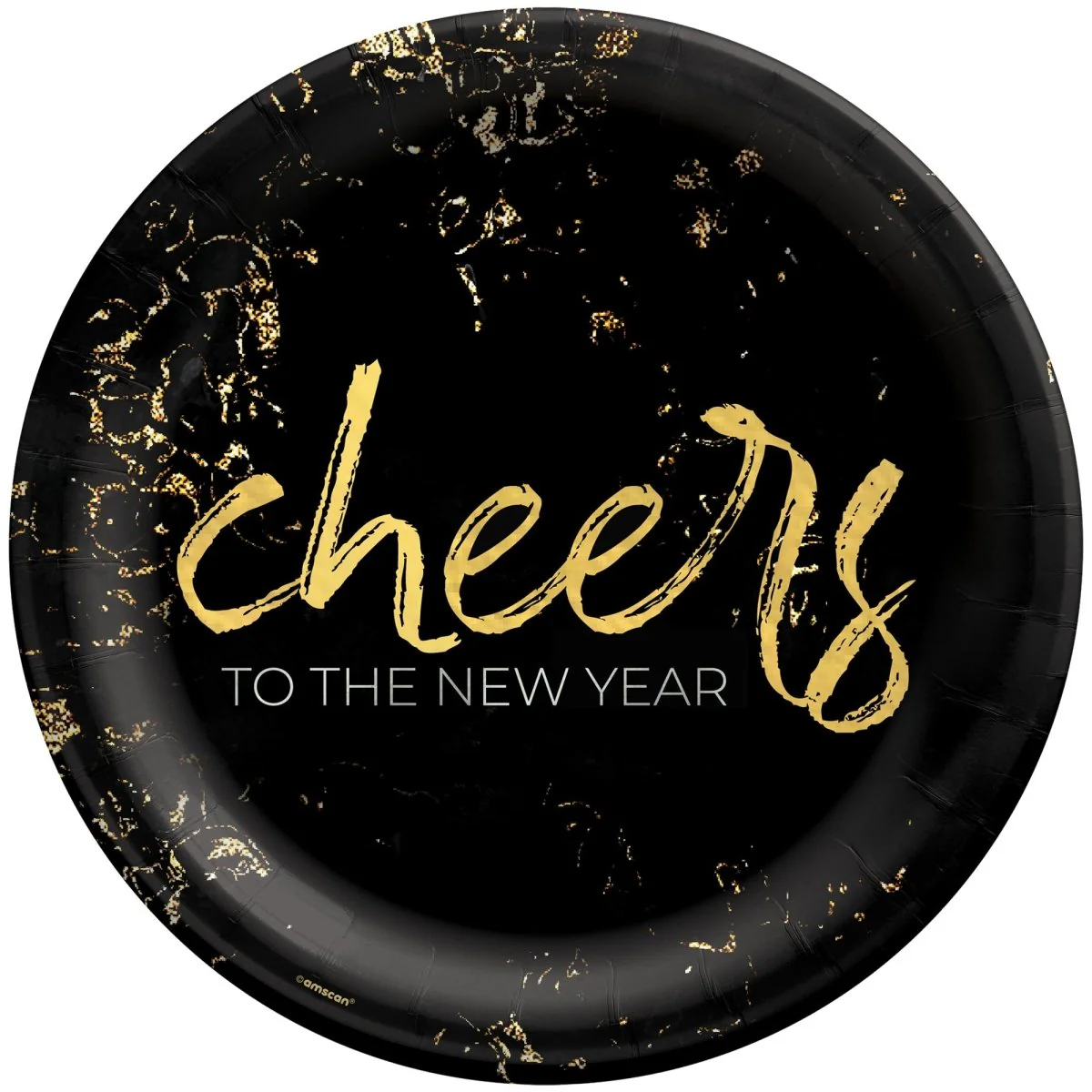 Cheers for the NY Small Round Dessert Paper Plates, Black and Gold, 7 Inches, 20 Count