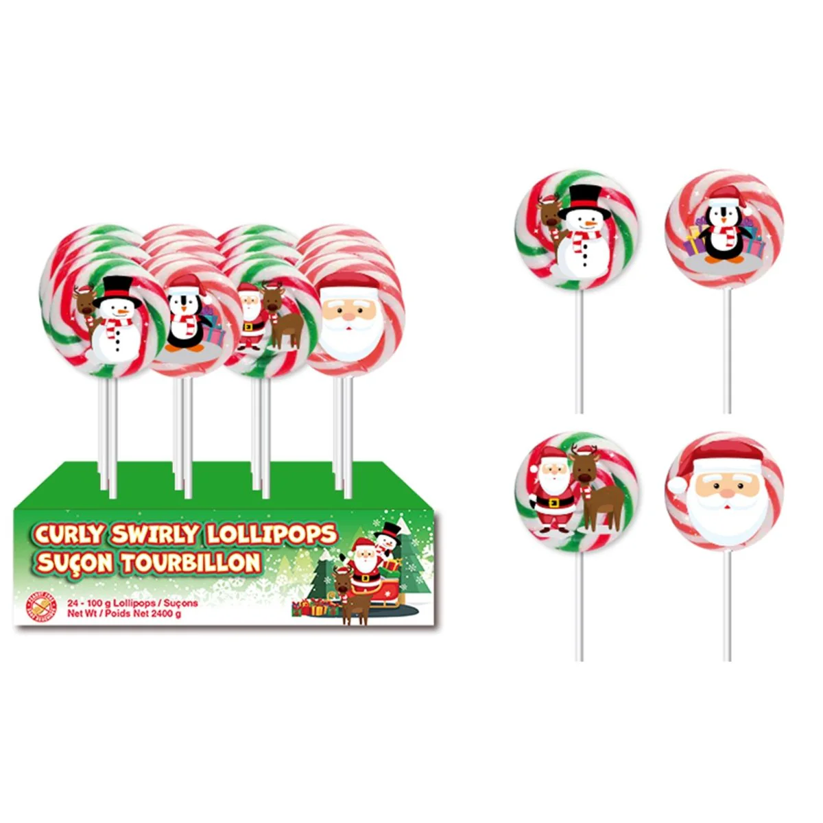 Christmas Curly Swirly Lollipop, 100g, Assortment, 1 Count