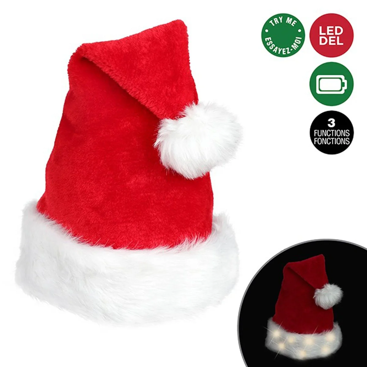 Christmas Light-Up Red Plush Santa Hat, 1 Count