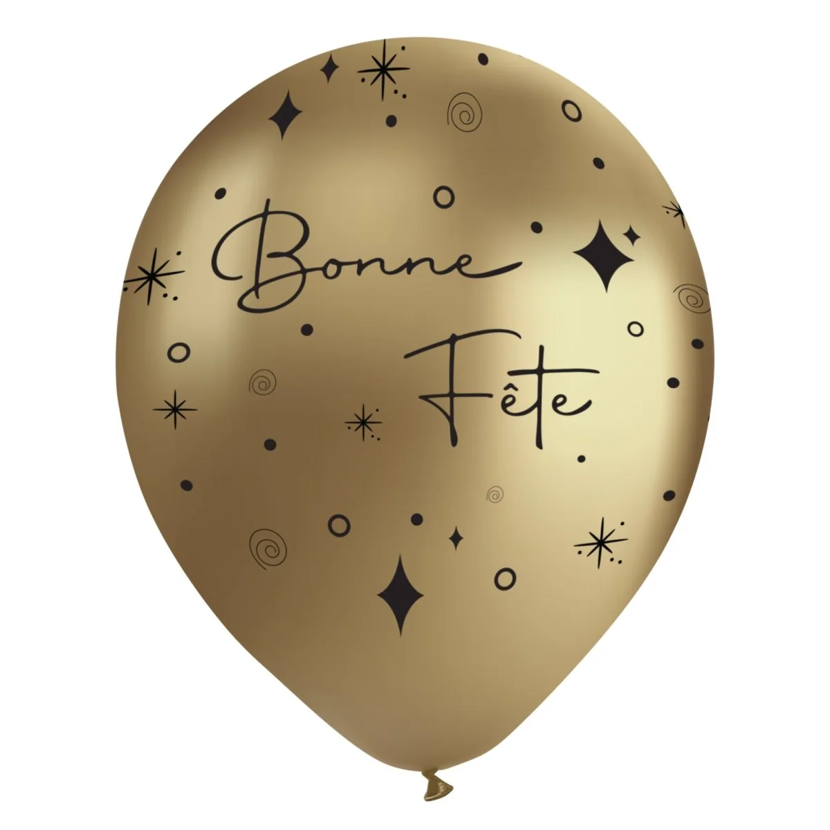 Chrome Gold "Bonne Fête" Latex Balloons, Black, 12 Inches, 15 Count