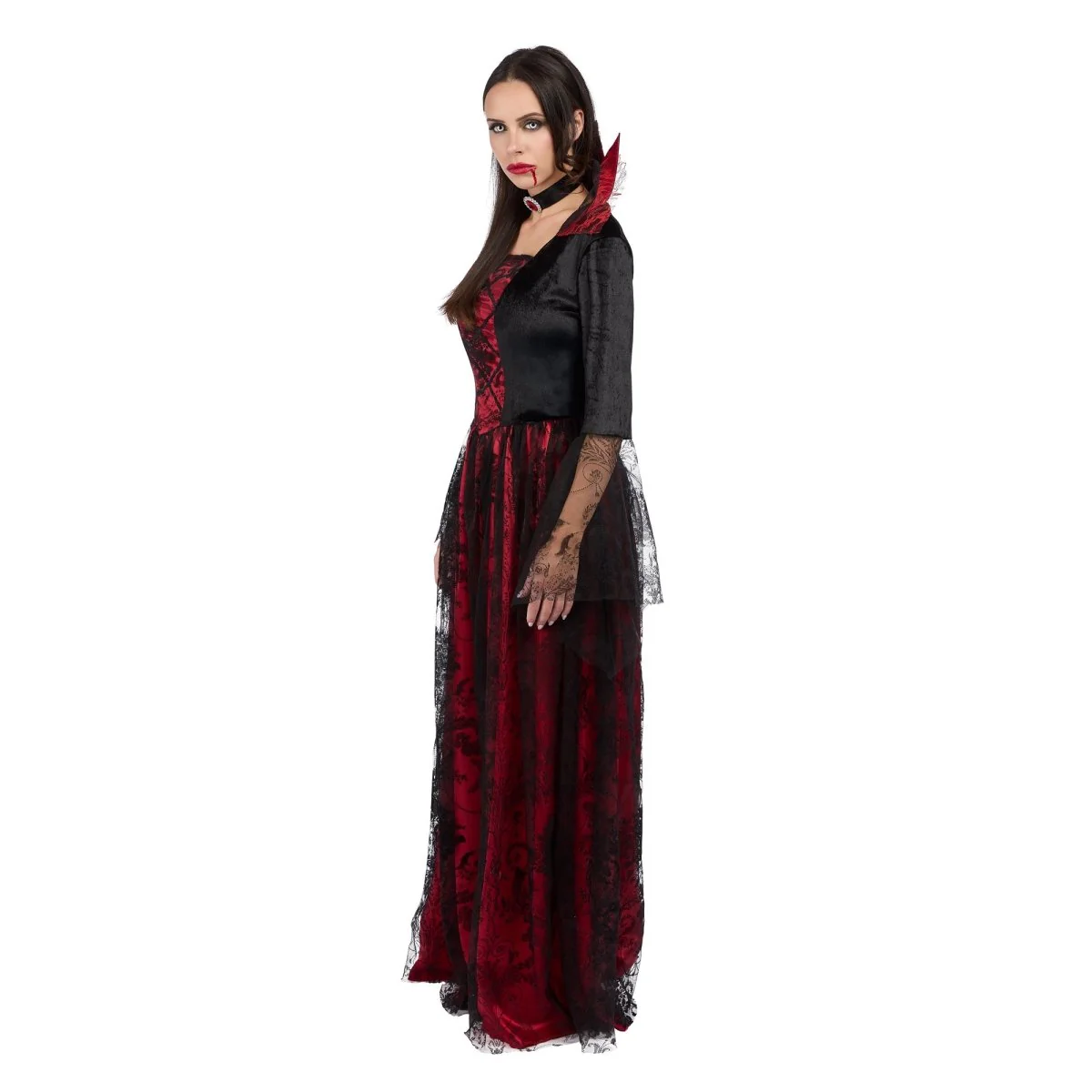 Classic Vampiress Costume for Adults, Black and Red Dress - Image 2