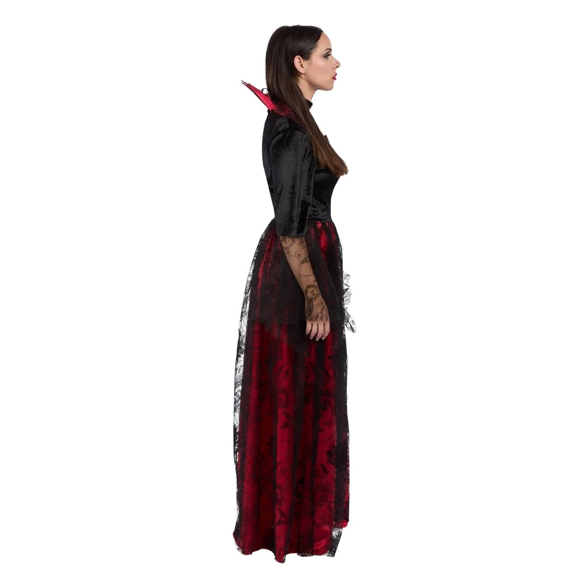 Classic Vampiress Costume for Adults, Black and Red Dress - Image 3