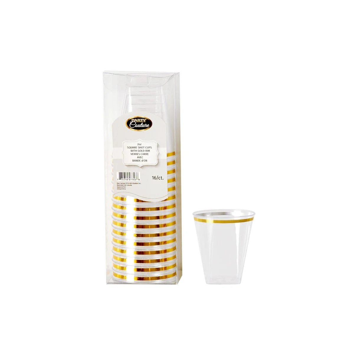 Clear Premium Quality Square Shot Cups with Gold Rim, 2 oz, 16 Count