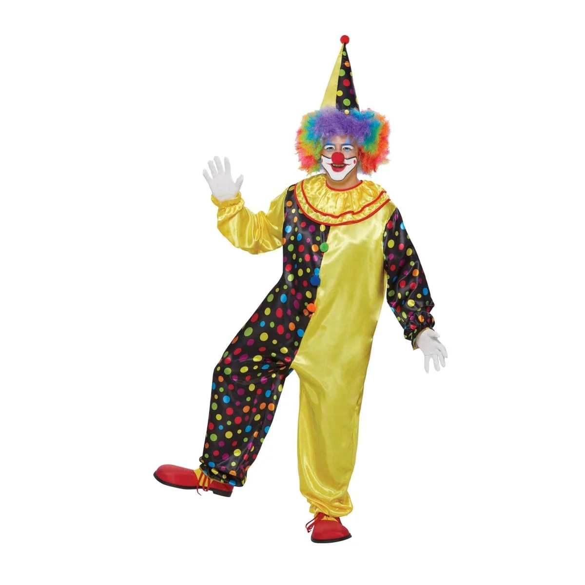 Clown Plus Size Costume for Adults, Jumpsuit and Hat