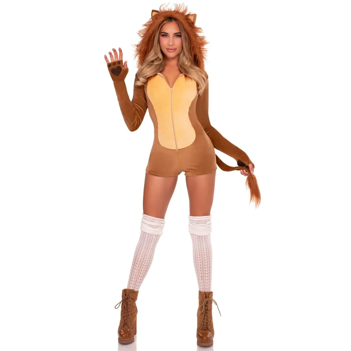 Comfy Lion Costume for Adults, Romper with Tail and Hood - Image 2