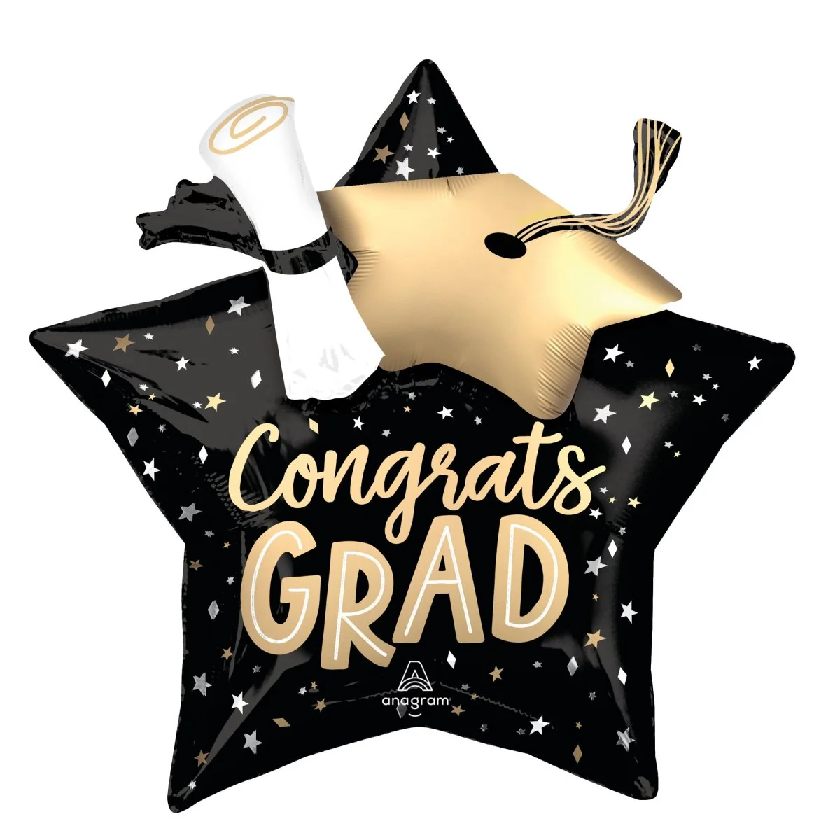 'Congrats Grad' Star Supershape Foil Balloon, Black and Gold, 28 Inches, 1 Count