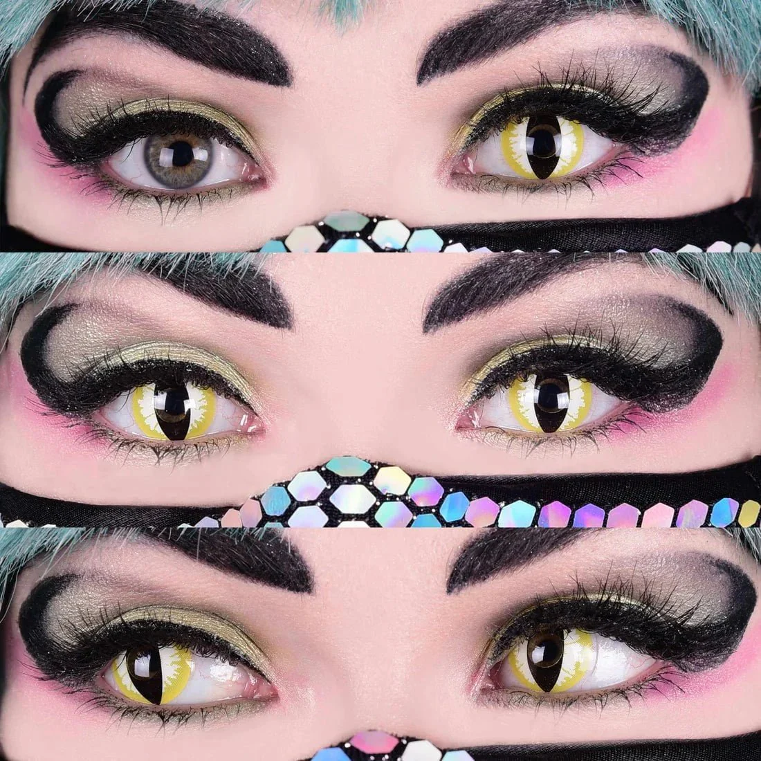 PRIMALĀ® Thriller - Yellow, White and Black Reptile Coloured Contact Lenses, 3 Months Usage - Image 4