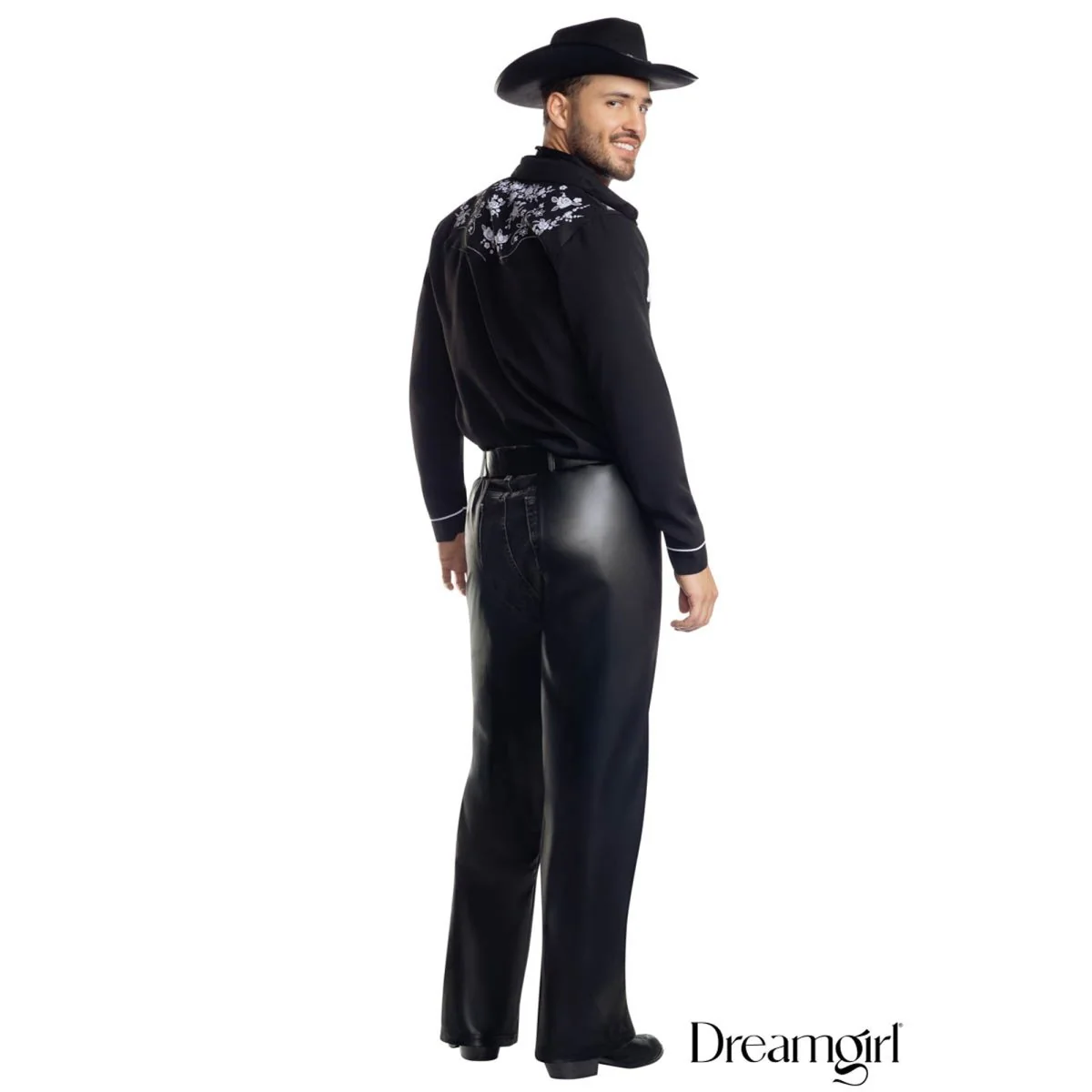 Cowboy Jim Costume for Adults, Black Shirt with Fringe - Image 3