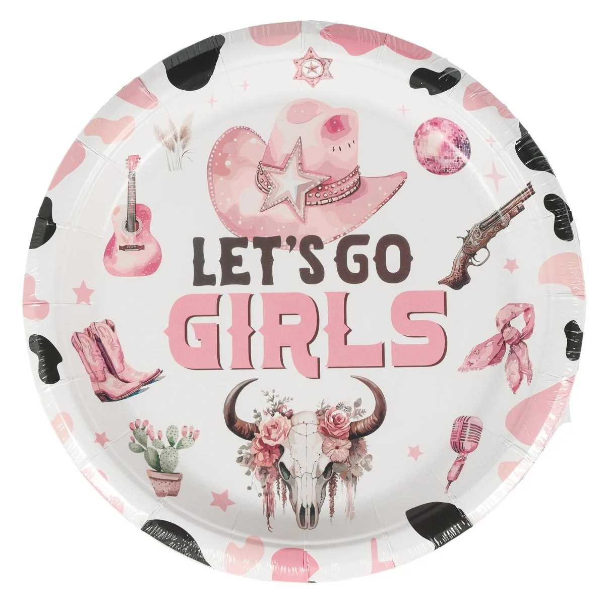 Cowgirl "Let's Go Girls" Large Round Lunch Paper Plates, 9 Inches, 8 Count