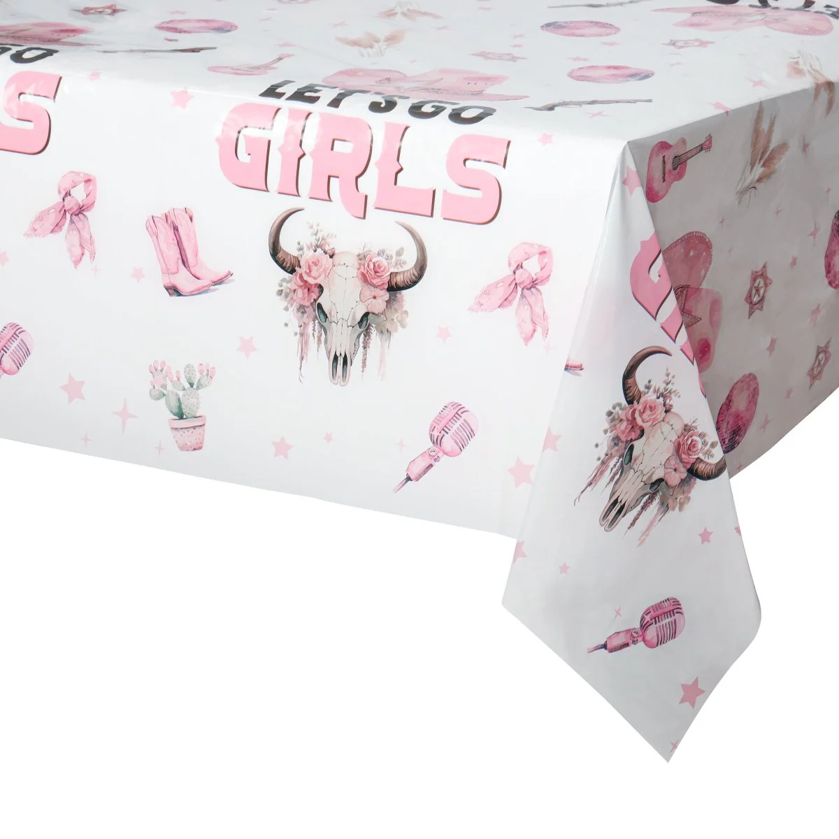 Cowgirl "Let's Go Girls" Rectangular Table Cover, 54 x 108 Inches, 1 Count