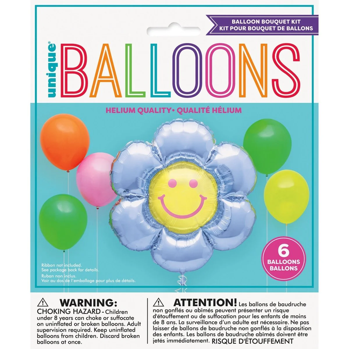 Daisy Flower Supershape and Latex Balloon Kit, Green, Yellow, Pink & Orange, 6 Count - Image 2