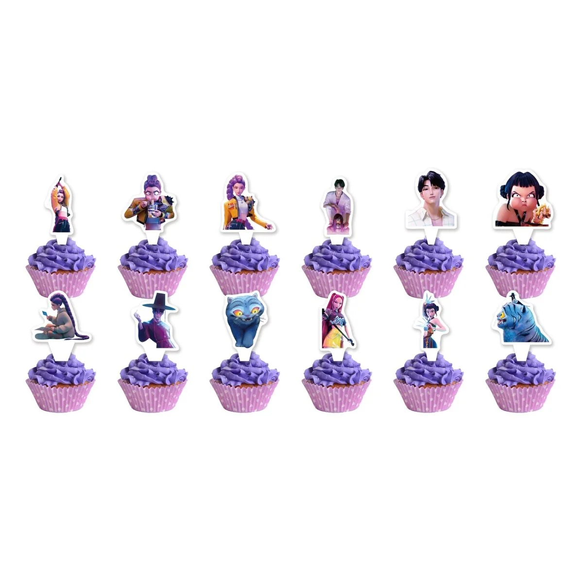Kpop Anime Birthday Cupcake Toppers, Demon Hunter Inspired Pop Signer, 12 Count