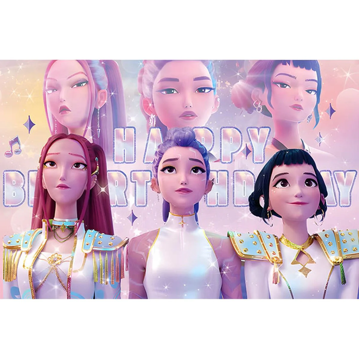 Kpop Anime Birthday Scene Setter, Demon Hunter Inspired Pop Signer, 39 x 59 Inches, 1 Count
