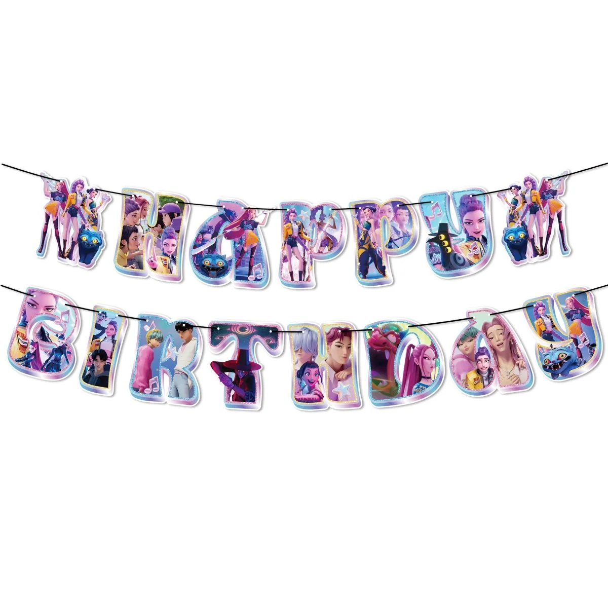 Kpop Anime Happy Birthday Banner, Demon Hunter Inspired Pop Signer, 79 Inches, 1 Count