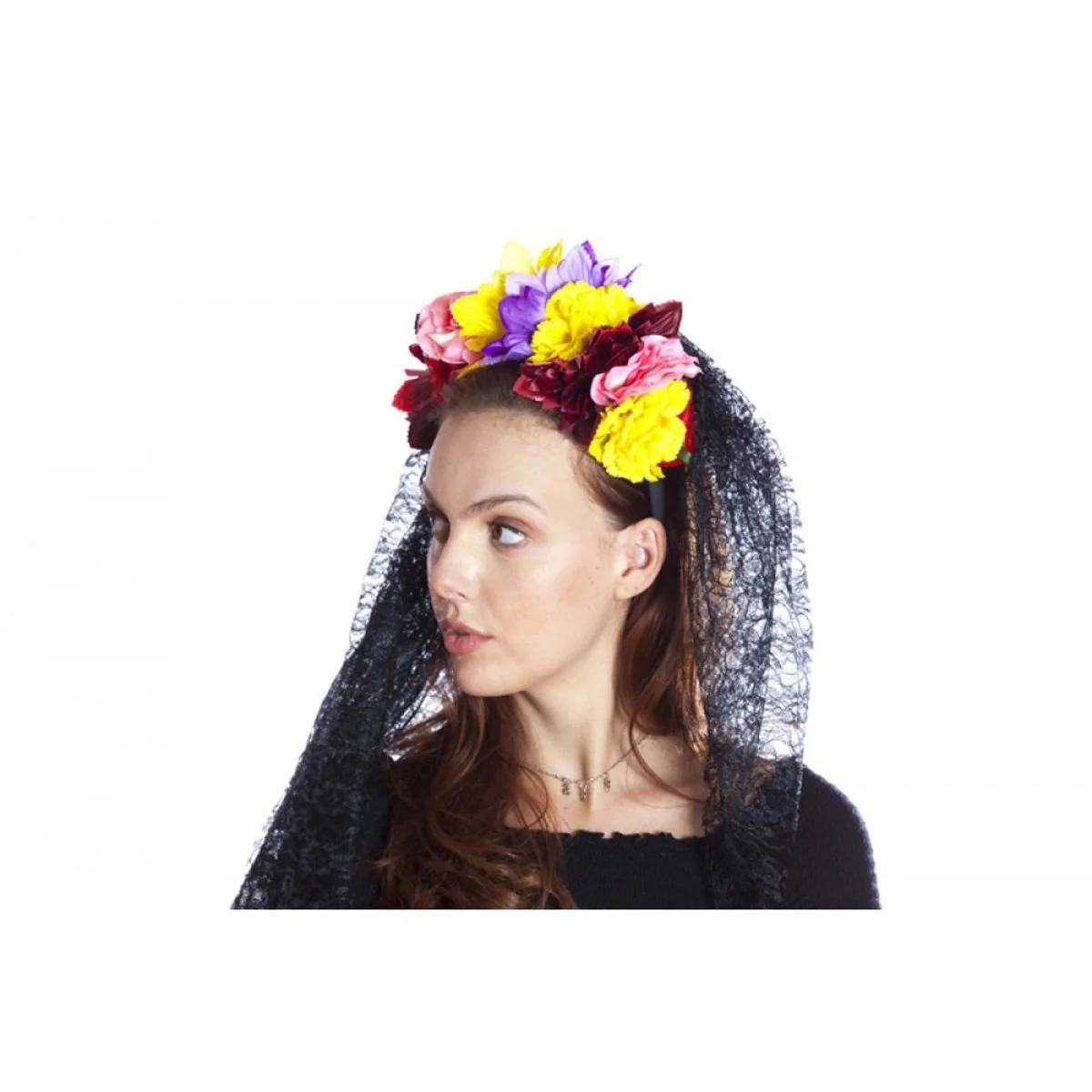 Day of the Dead Headband with Veil for Adults - Image 3
