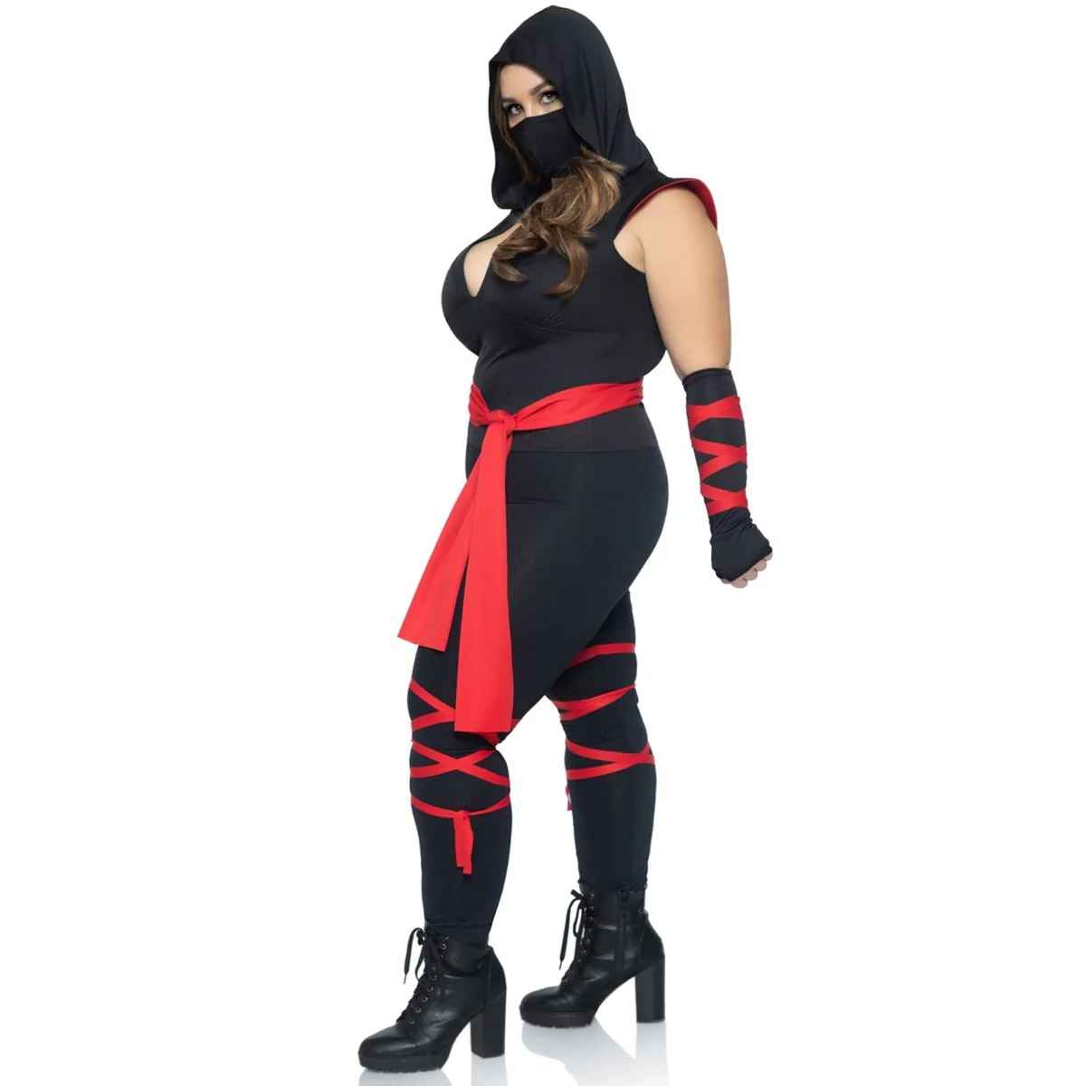 Deadly Ninja Plus Size Costume for Adults, Black and Red Jumpsuit - Image 5