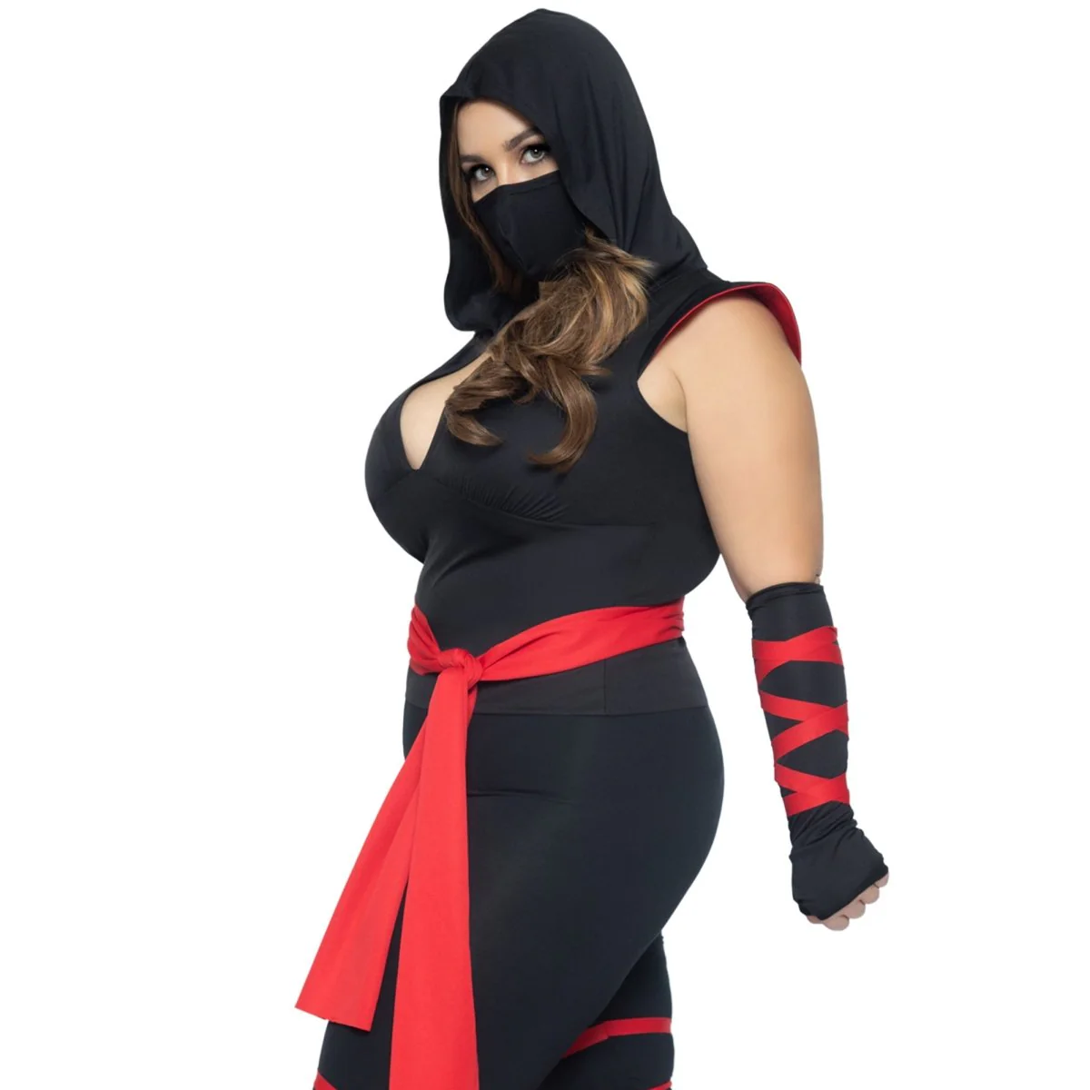 Deadly Ninja Plus Size Costume for Adults, Black and Red Jumpsuit - Image 6