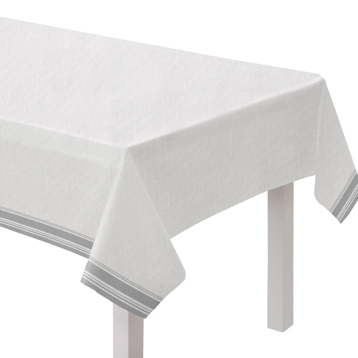 Deluxe Rectangular Airlaid Table Cover, White and Silver, 54 x 102 Inches, 1 Count