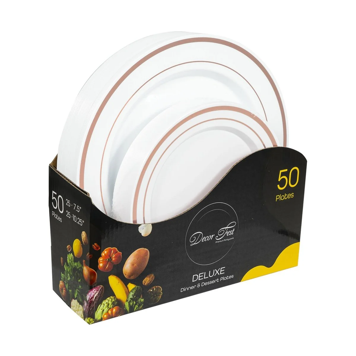 Deluxe Rose Gold Round Plastic Plate Set, 50 Count - Image 2