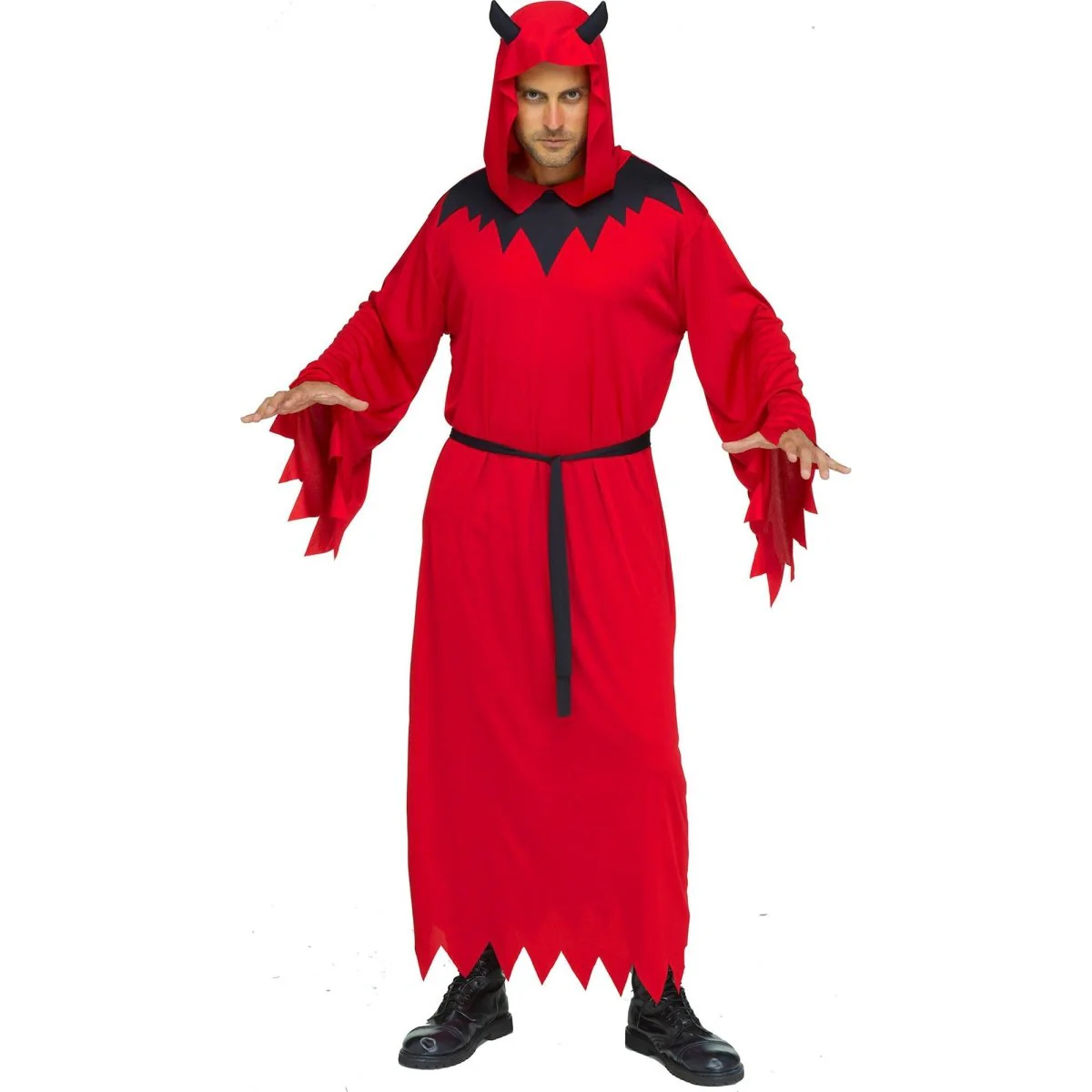 Devil Costume for Adults, Red Robe with Attached Devil Horns