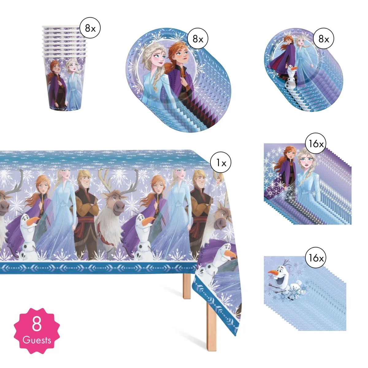 Disney Frozen Basic Tableware Birthday Party Supplies Kit, 8 Guests - Image 2