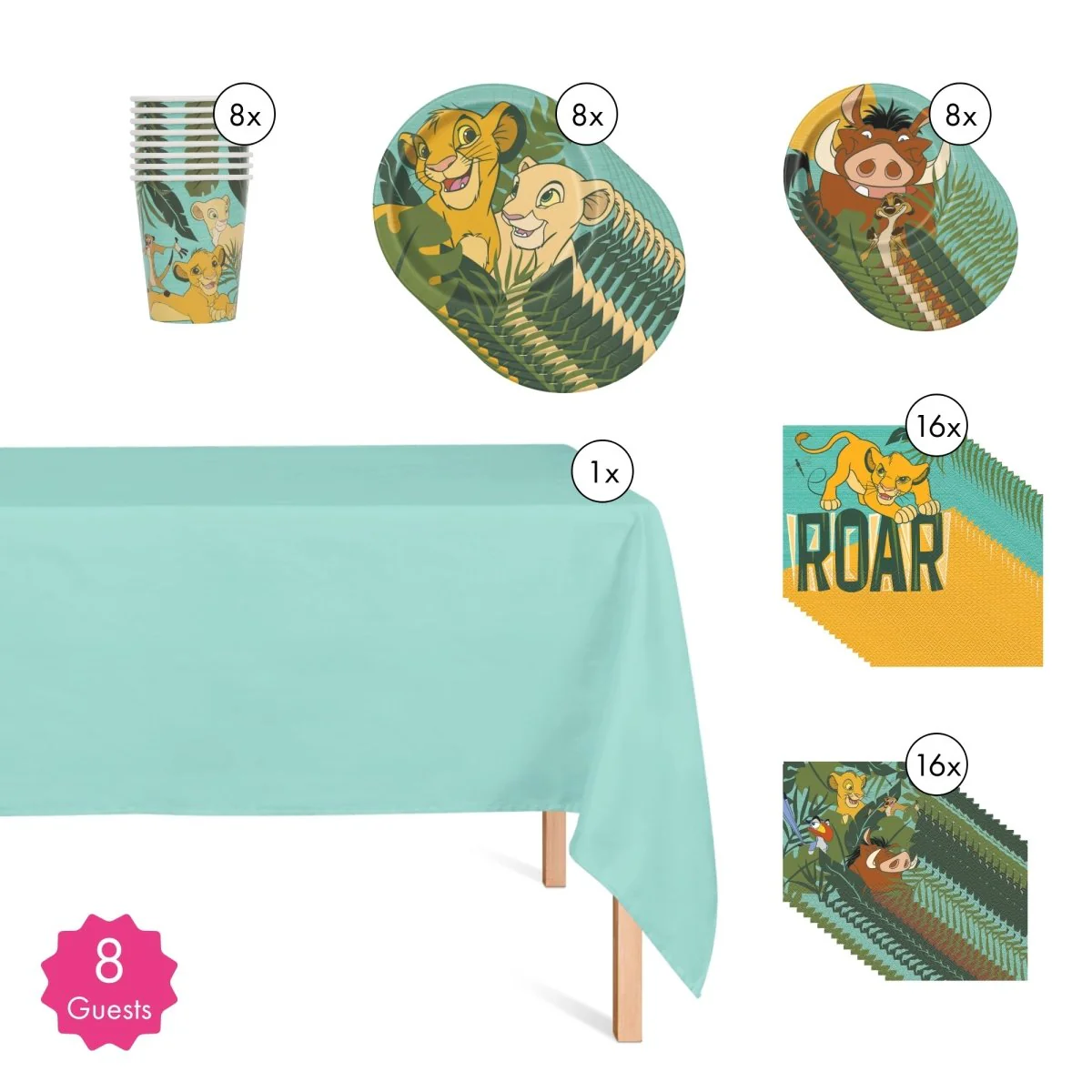 Disney Lion King Basic Tableware Birthday Party Supplies Kit, 8 Guests - Image 2