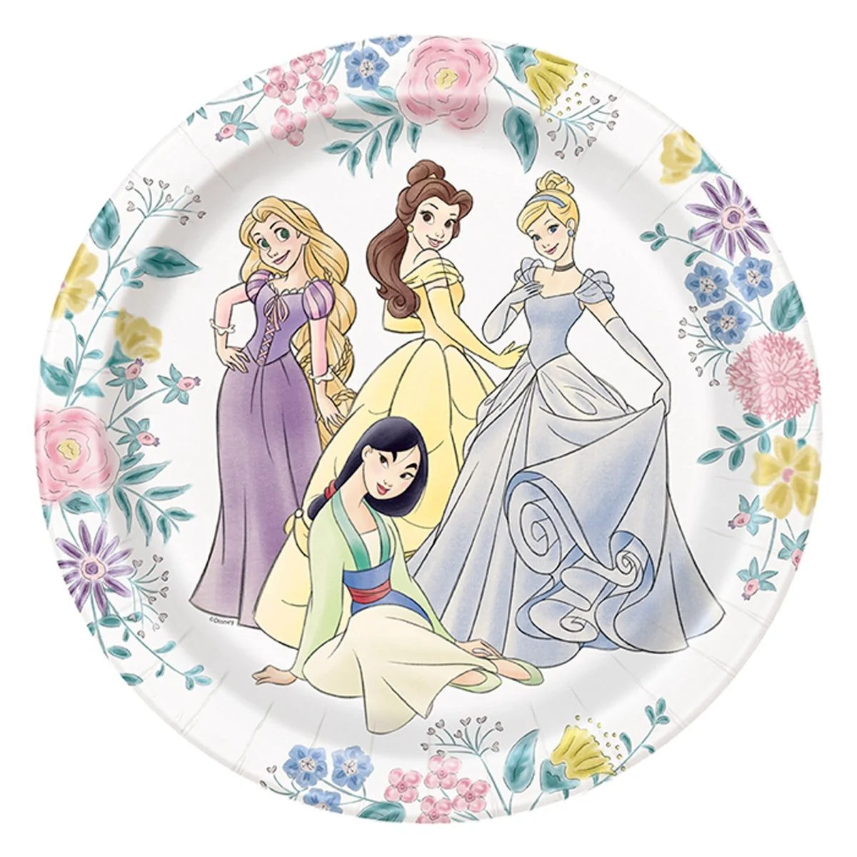 Disney Princesses Birthday Large Round Lunch Paper Plates, 9 Inches, 8 Count