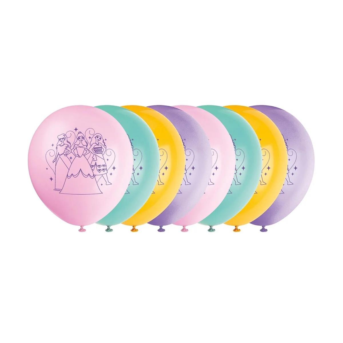 Disney Princess Latex Balloons, Pink, Blue, Orange and Purple, 12 Inches, 8 Count