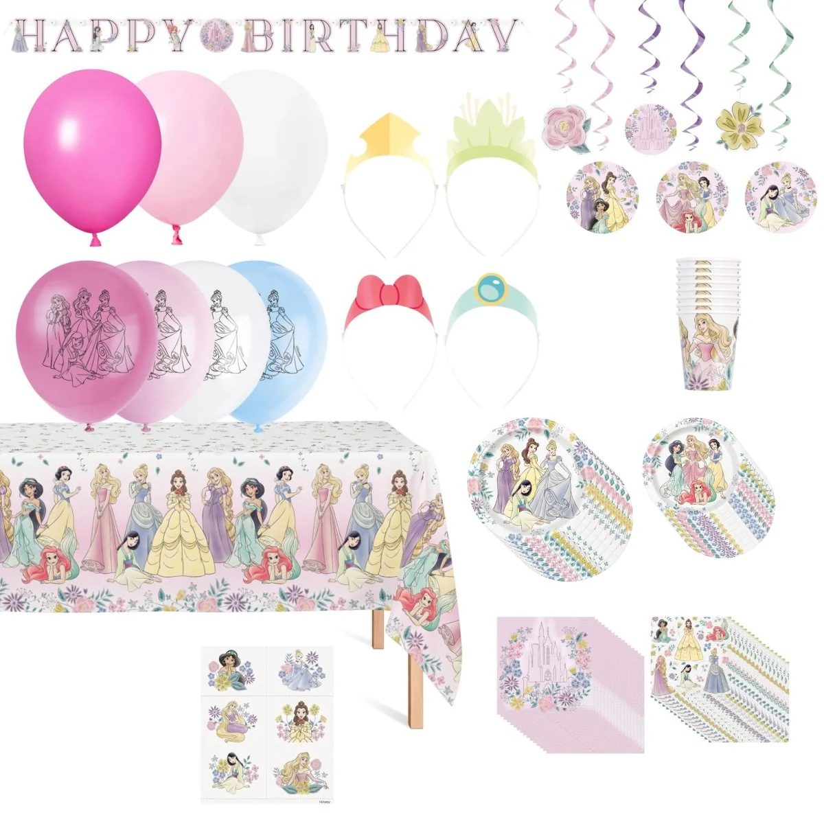 Disney Princesses Standard Birthday Party Supplies Kit, 8 Guests