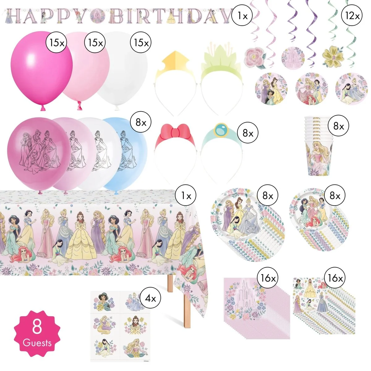Disney Princesses Standard Birthday Party Supplies Kit, 8 Guests - Image 2