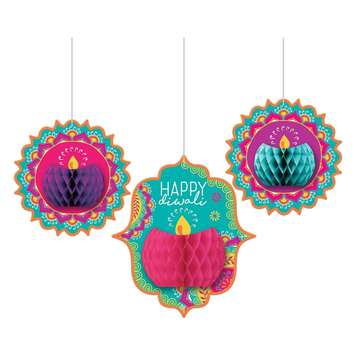 Diwali Honeycomb Hanging Decoration, 3 Count