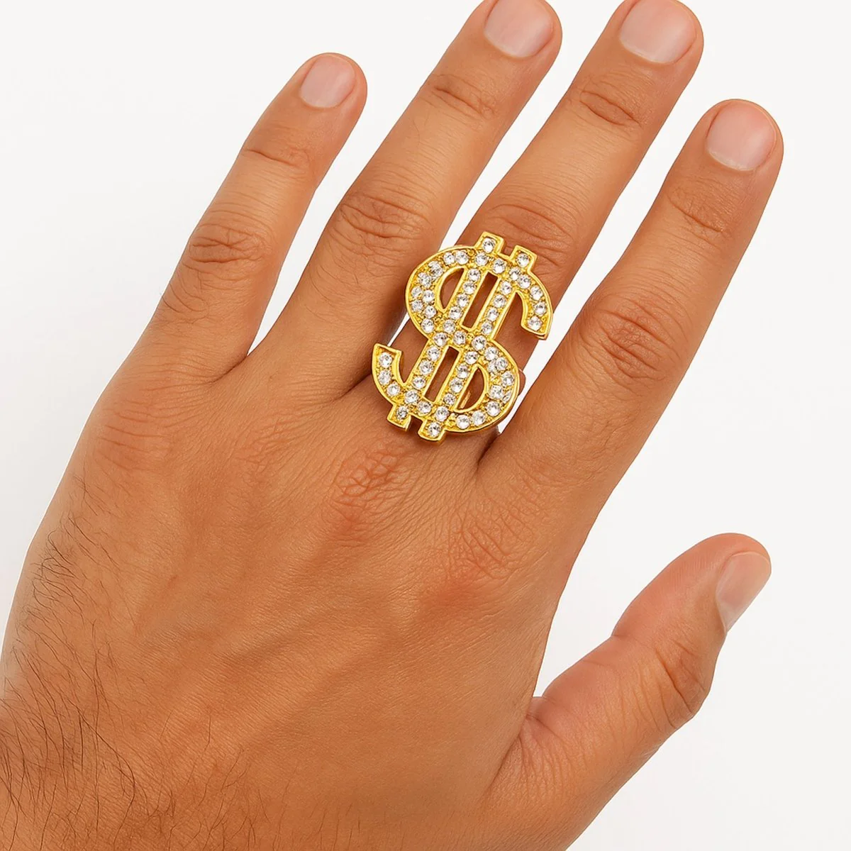 Dollar Sign Iced Out Adjustable Ring, 1 Count
