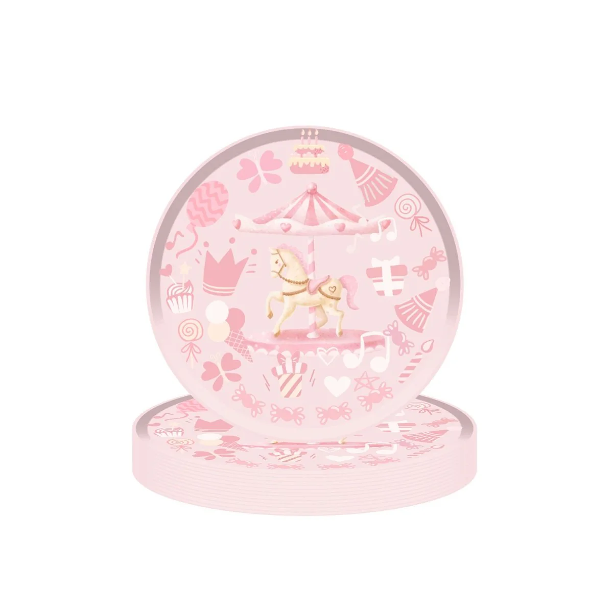 Dream Carousel Birthday Large Round Lunch Paper Plates, 9 Inches, 8 Count - Image 2