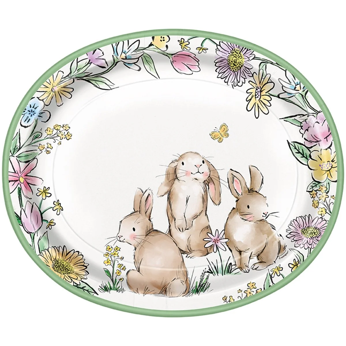 Easter Whimsy Large Oval Lunch Paper Plates, 12 Inches, 8 Count