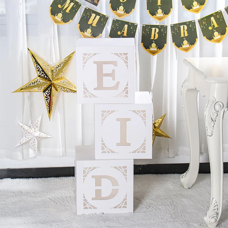 Eid Celebration White Boxes with LED Lights, Set of 3 boxes - Image 3
