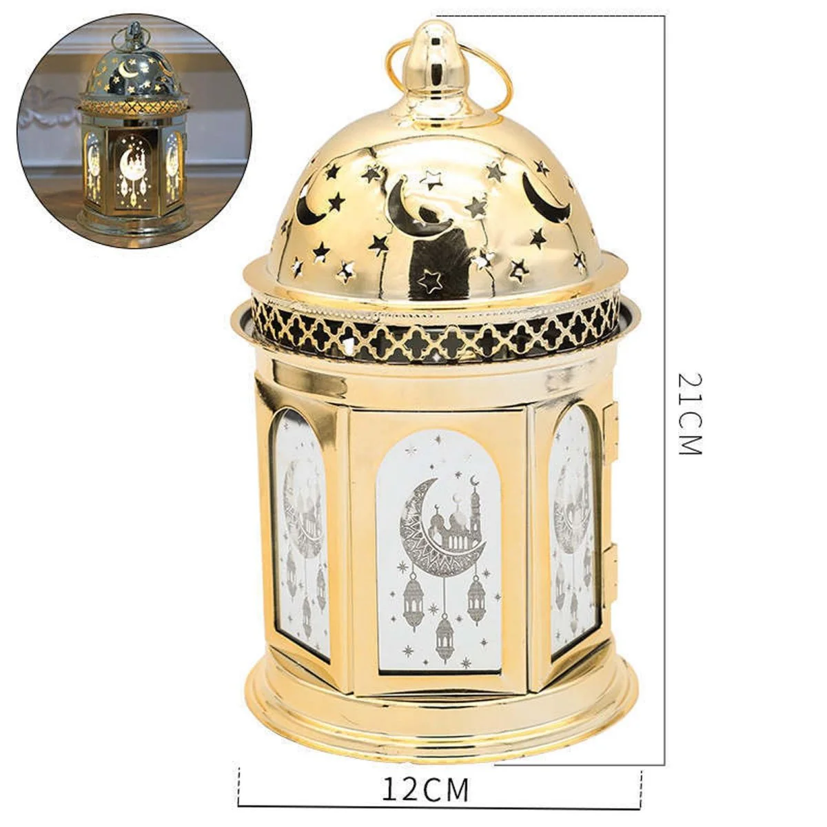 Eid Metal Lantern with LED Candle, 1 Count - Image 2