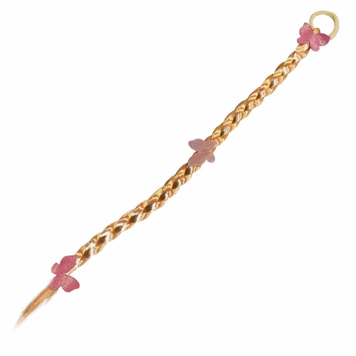 Blonde braid with pink butterflies and elastic