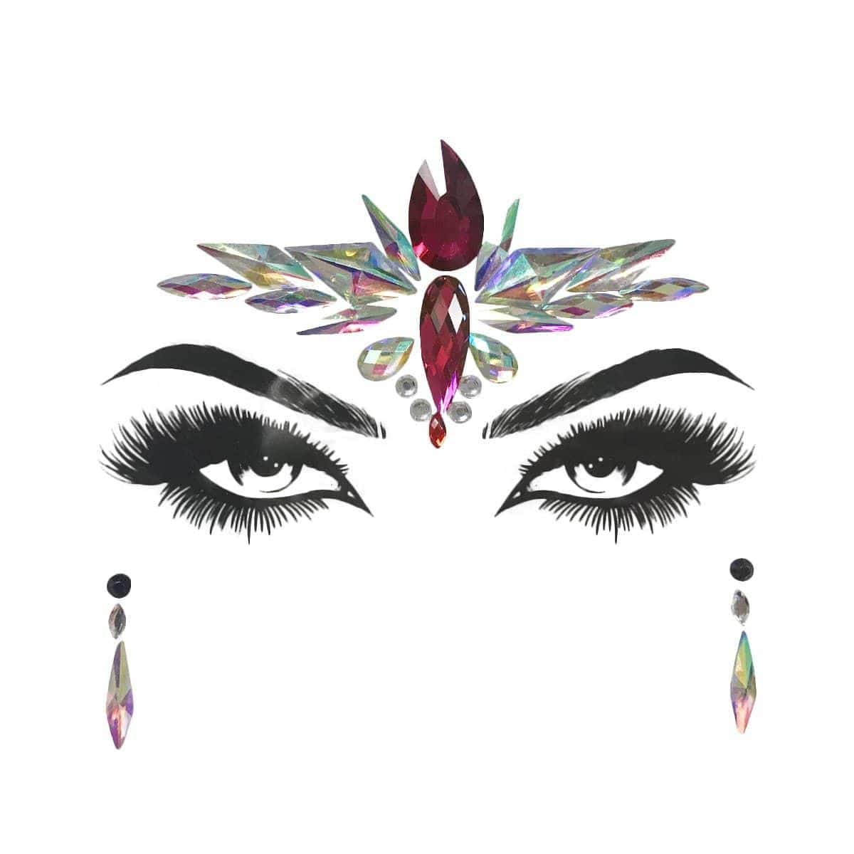 Red & silver face art crystal stickers